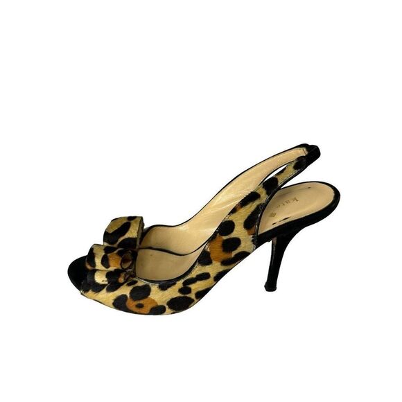 Kate Spade Leopard Calf Hair Peep Toe Slingback Heels Size 7B - Picture 7 of 12